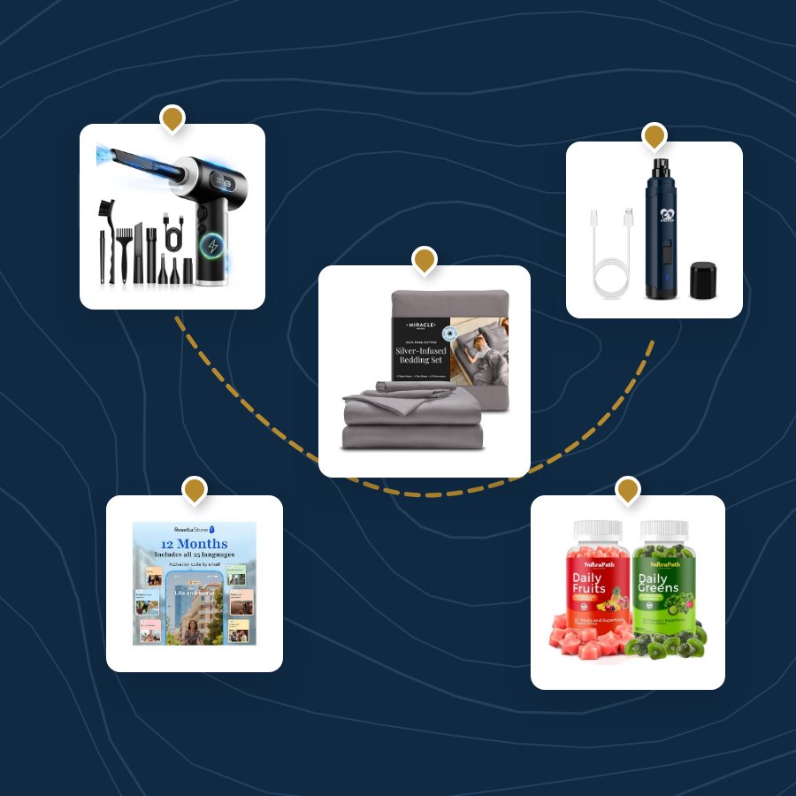 Products from across the store pinned on a map